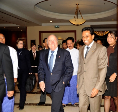 Hotel GM Saman Sarathchandra greets and welcomes FIFA President Joseph. S. Blatter
